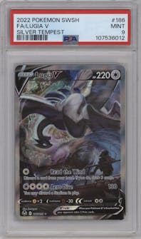 Lugia V from the 2022 Pokemon SWSH set graded by PSA and given an overall grade of 9.