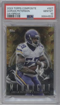 Adrian Peterson from the 2023 Topps Composite set featuring a Daybreak parallel graded by PSA and given an overall grade of 10.