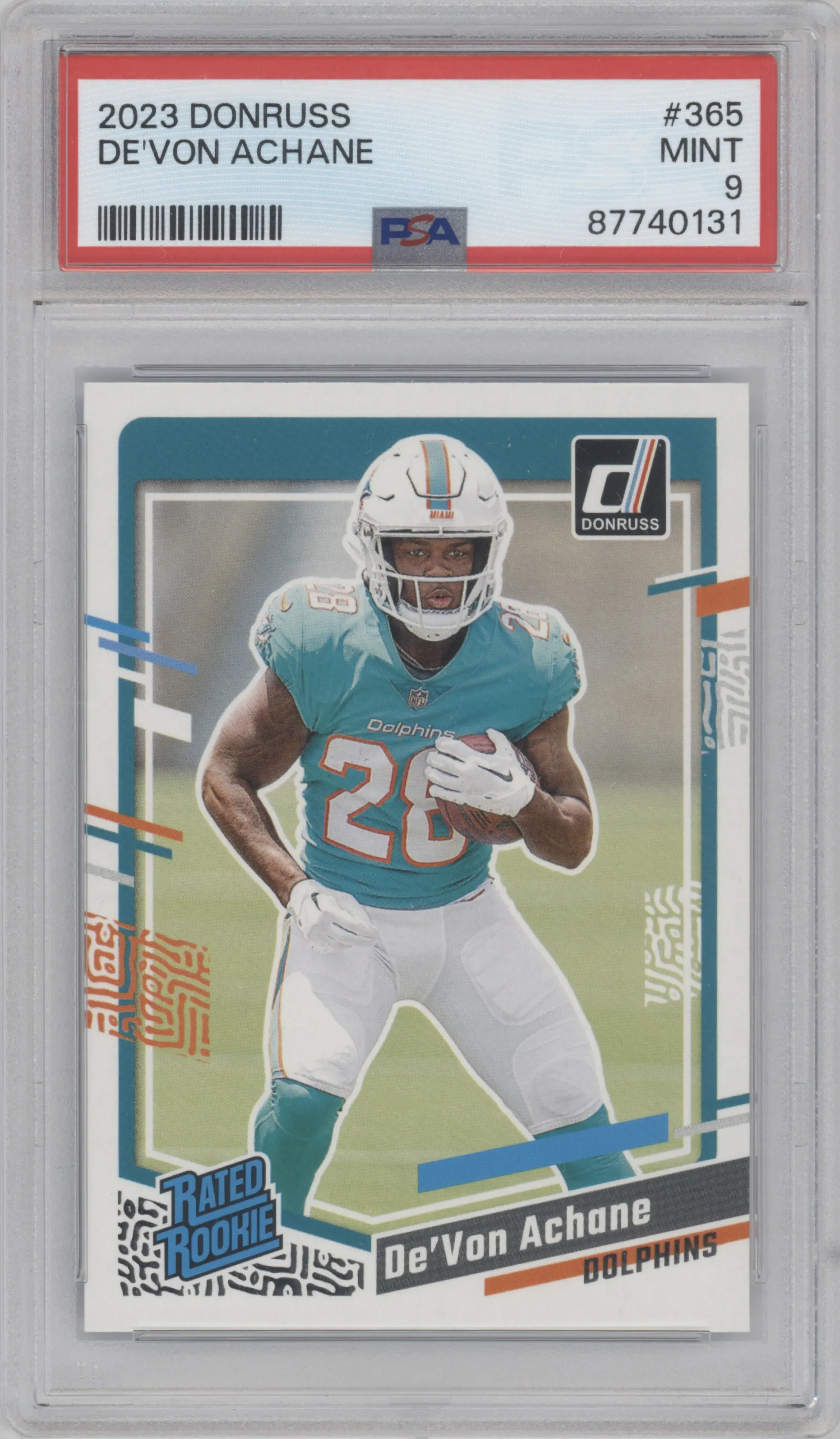 2023 Panini Donruss Rated Rookie De'Von Achane #365 PSA 9