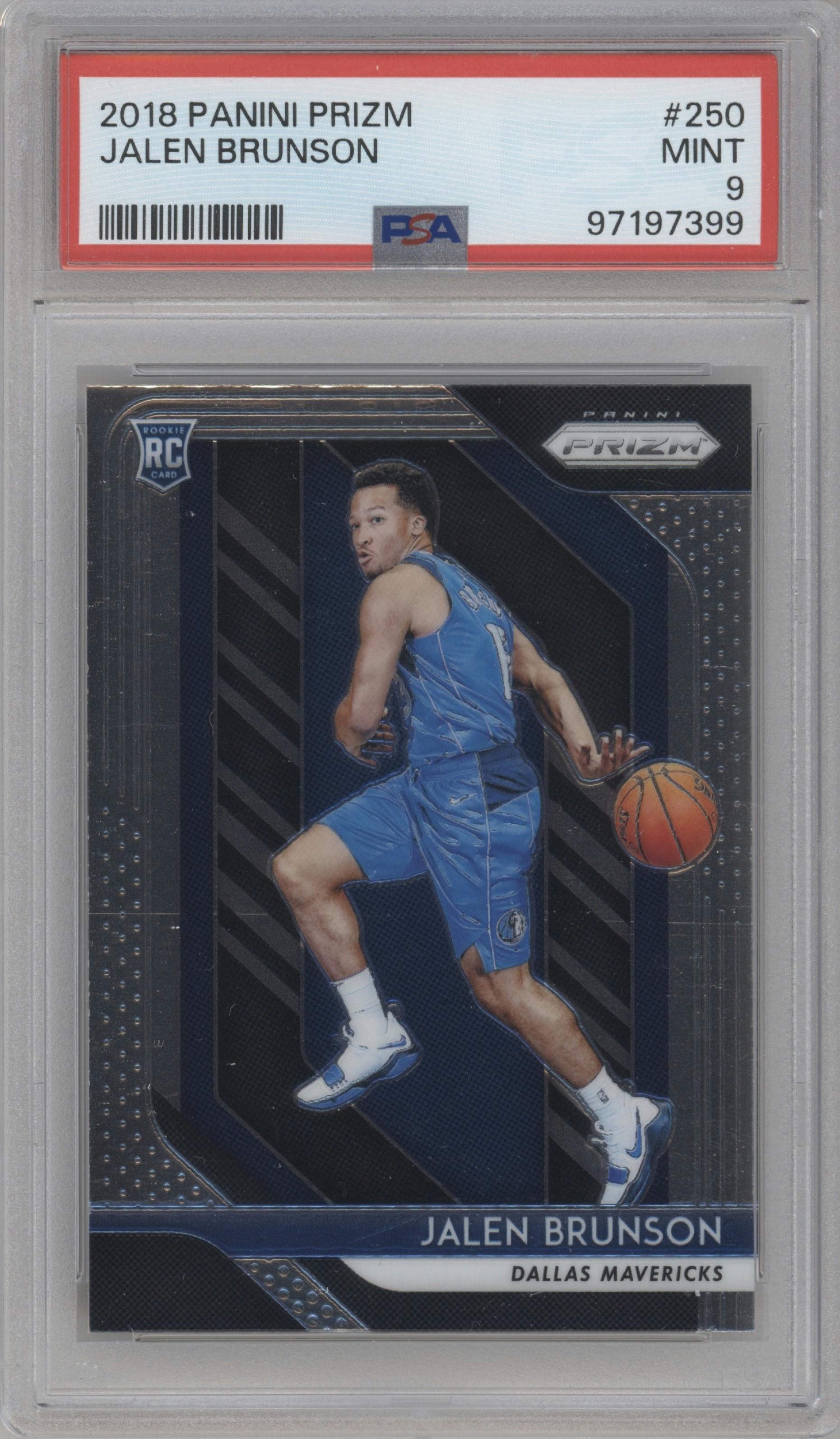 Jalen Brunson from the 2018-19 Panini Prizm set graded by PSA and given an overall grade of 9.