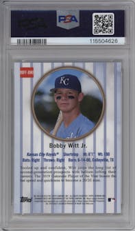Bobby Witt Jr. from the 2019 Bowman’s Best set graded by PSA and given an overall grade of 10.