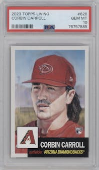 Corbin Carroll from the 2023 Topps Living set graded by PSA and given an overall grade of 10.