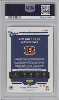 Ja'Marr Chase from the 2021 Panini Donruss Optic set featuring a Purple Stars parallel graded by PSA and given an overall grade of 9.