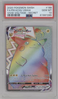 Pikachu VMAX from the 2020 Pokemon SWSH set graded by PSA and given an overall grade of 10.