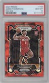 Amen Thompson from the 2023-24 Panini Prizm set featuring a Red Ice parallel graded by PSA and given an overall grade of 10.
