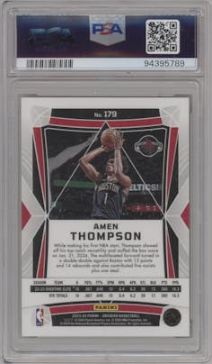 Amen Thompson from the 2023-24 Panini Obsidian set featuring a Electric Etch Neon Flood parallel graded by PSA and given an overall grade of 10.