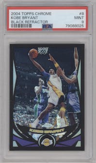 Kobe Bryant  from the 2004-05 Topps Chrome set featuring a Black Refractor parallel graded by PSA and given an overall grade of 9.