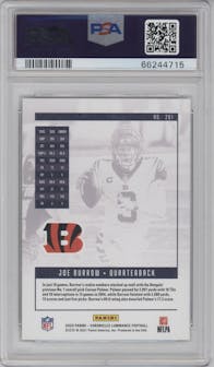 Joe Burrow from the 2020 Panini Chronicles set featuring a Pink parallel graded by PSA and given an overall grade of 10.