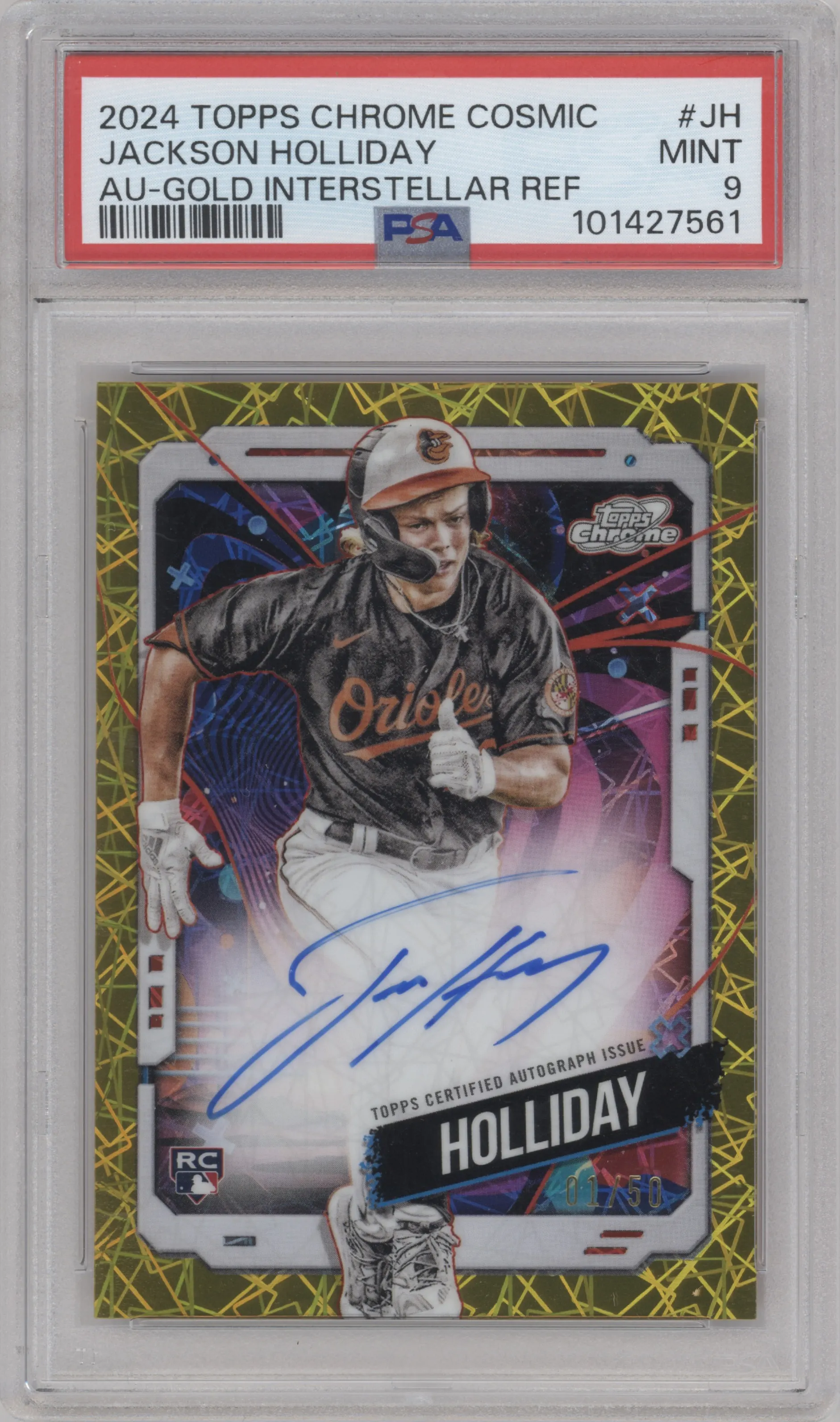 2024 Topps Cosmic Chrome Auto Jackson Holliday Gold Interstellar Refractor PSA 9