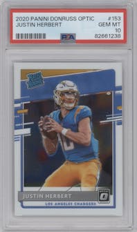 Justin Herbert from the 2020 Panini Donruss Optic set graded by PSA and given an overall grade of 10.