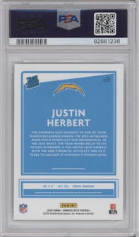Justin Herbert from the 2020 Panini Donruss Optic set graded by PSA and given an overall grade of 10.