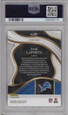 Sam LaPorta from the 2023 Panini Select set featuring a Die-Cut Black/Red parallel graded by PSA and given an overall grade of 10.