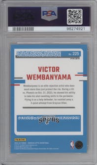 Victor Wembanyama from the 2023-24 Donruss Optic set featuring a Choice Red And Green Prizm  parallel graded by PSA and given an overall grade of 9.