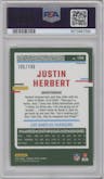 Justin Herbert from the 2023 Donruss Optic set featuring a Flex parallel graded by PSA and given an overall grade of 10.