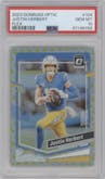 Justin Herbert from the 2023 Donruss Optic set featuring a Flex parallel graded by PSA and given an overall grade of 10.