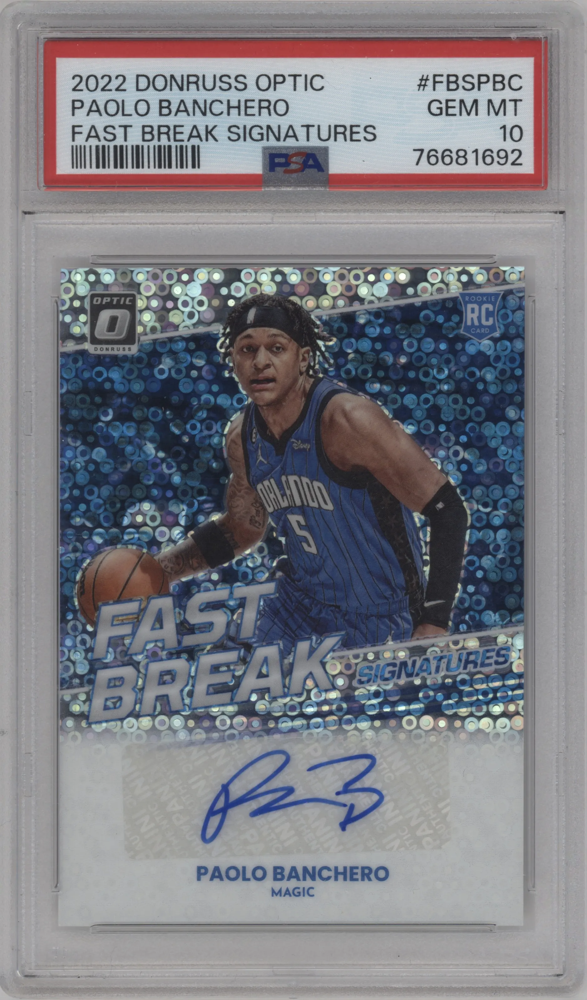 2022 Panini Donruss Optic Fast Break Sig. Paolo Banchero PSA 10