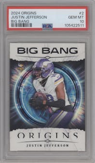 Justin Jefferson from the 2024 Panini Origins set graded by PSA and given an overall grade of 10.