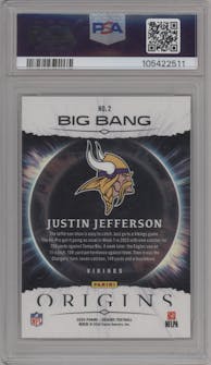 Justin Jefferson from the 2024 Panini Origins set graded by PSA and given an overall grade of 10.