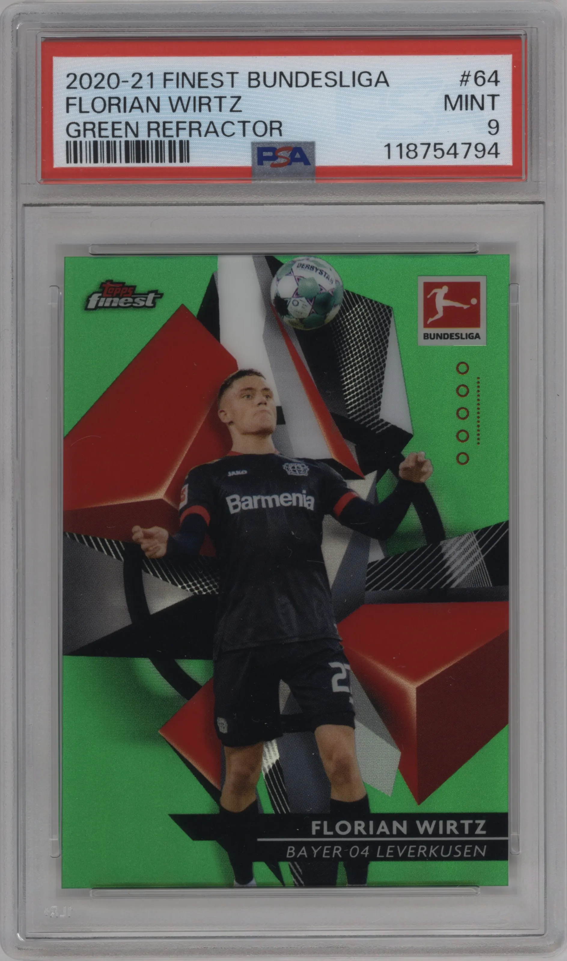 2020 Topps Finest Bundesliga Florian Wirtz Green Refractor PSA 9