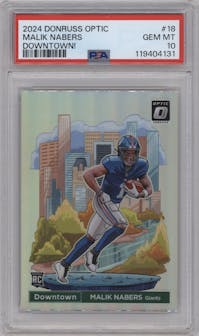 Malik Nabers from the 2024 Donruss Optic set graded by PSA and given an overall grade of 10.