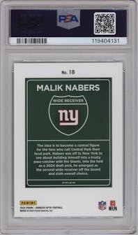 Malik Nabers from the 2024 Donruss Optic set graded by PSA and given an overall grade of 10.