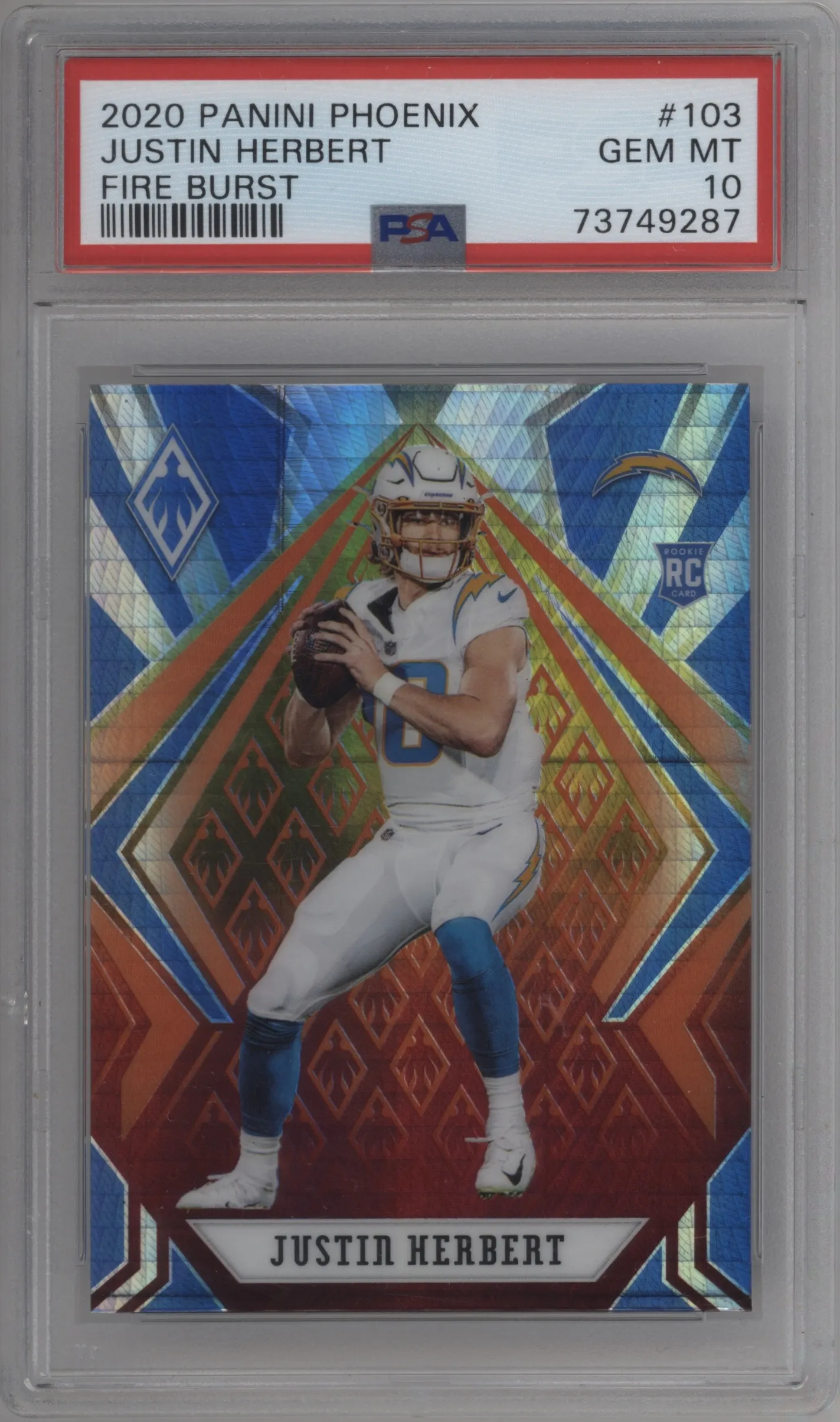 2020 Panini Phoenix Justin Herbert Fire Burst PSA 10