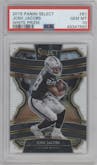 Josh Jacobs from the 2019 Panini Select  set featuring a White Prizm parallel graded by PSA and given an overall grade of 10.