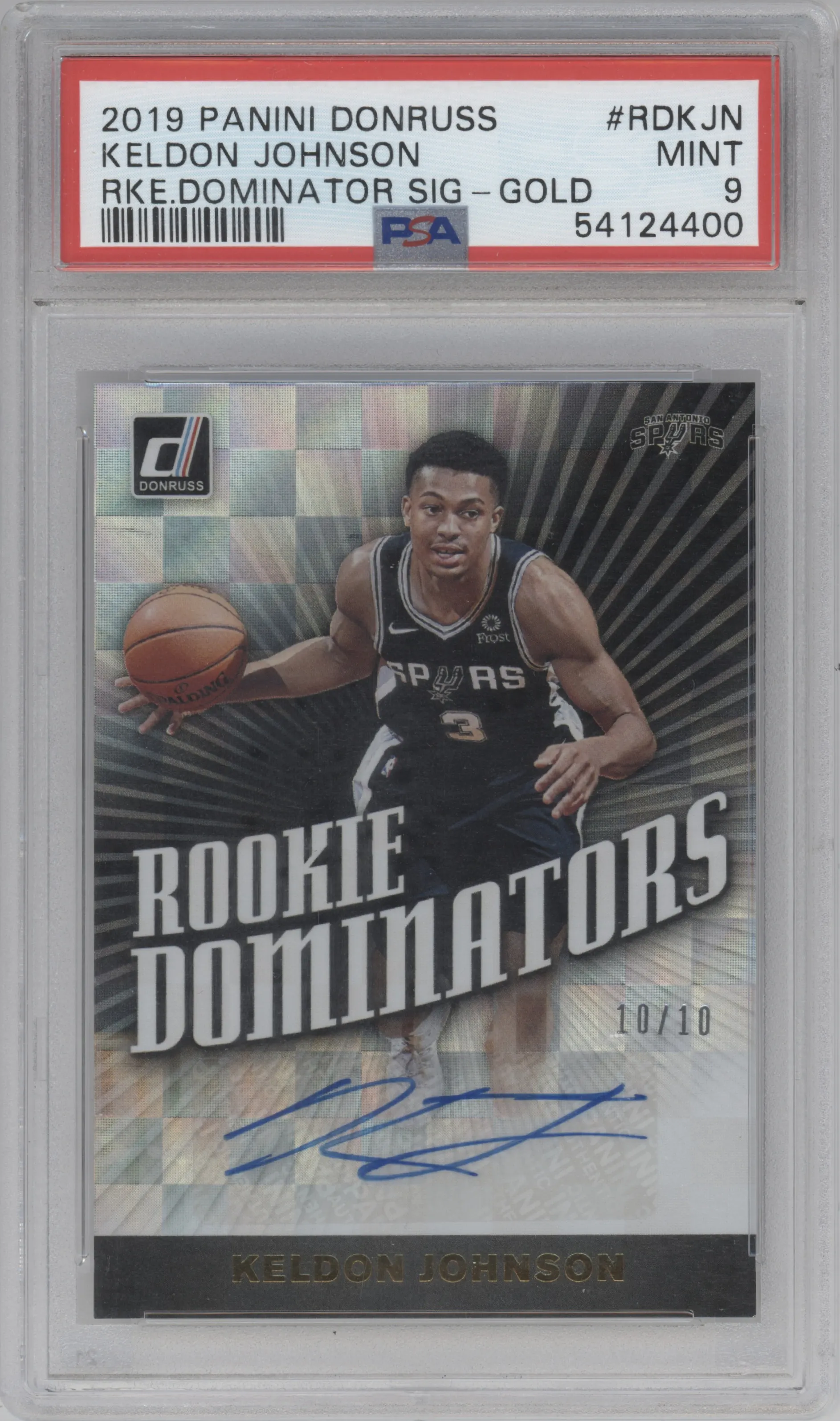 2019 Panini Donruss Rke.Dominator Sig. Keldon Johnson Gold PSA 9