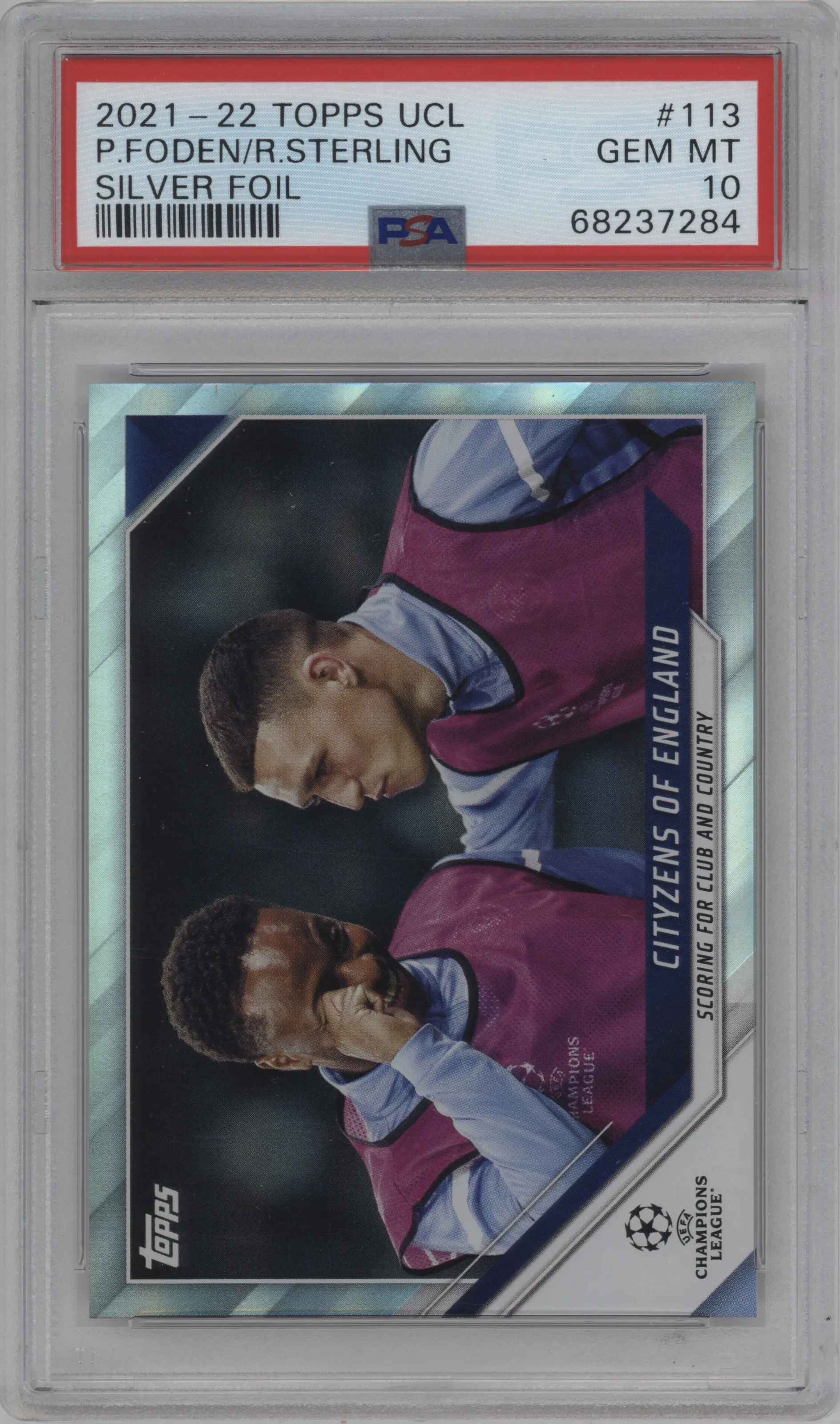 2021 Topps UEFA CL Cityzens of England Silver Foil #113 PSA 10