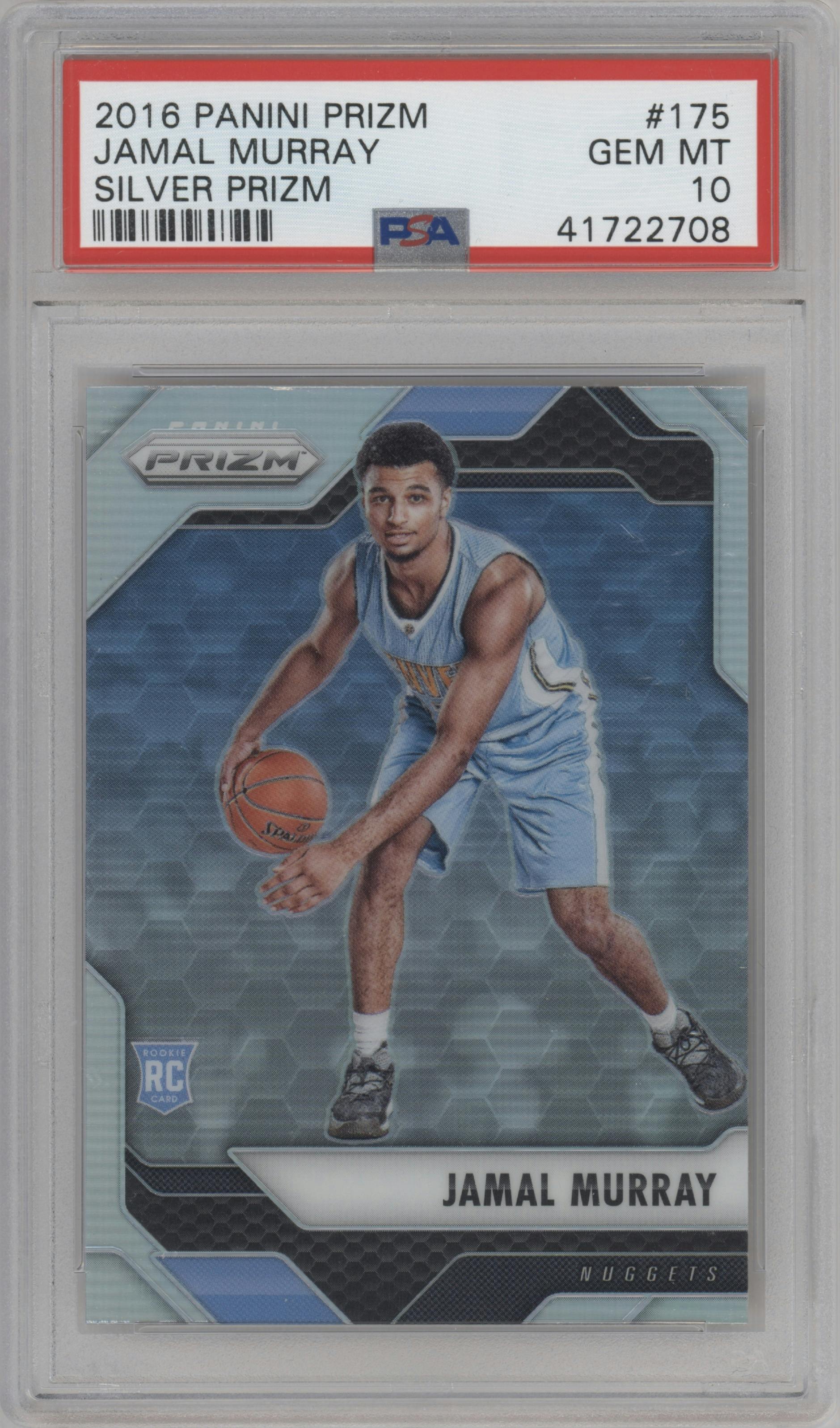 Jamal Murray from the 2016-17 Panini Prizm  set featuring a Silver Prizm parallel graded by PSA and given an overall grade of 10.