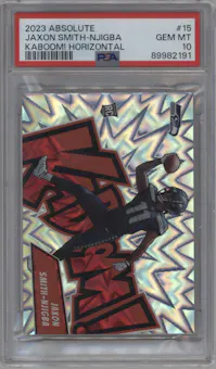 Jaxon Smith-Njigba from the 2023 Panini Absolute set graded by PSA and given an overall grade of 10.