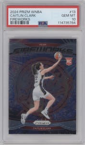 Caitlin Clark from the 2024 Panini Prizm WNBA set graded by PSA and given an overall grade of 10.