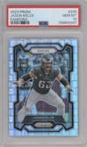 Jason Kelce from the 2023 Panini Prizm set featuring a Pandora parallel graded by PSA and given an overall grade of 10.