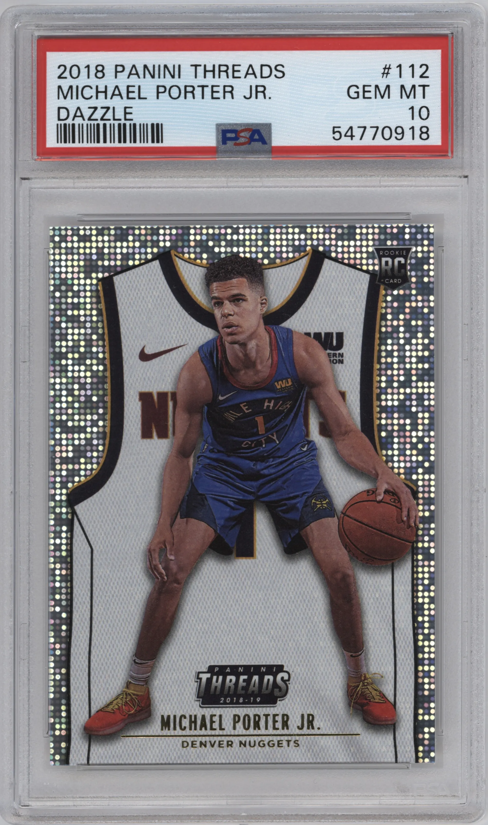 2018 Panini Threads Rke.Icon Jrsy. Michael Porter Jr. Dazzle #112 PSA 10