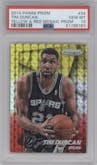 Tim Duncan from the 2014-15 Panini Prizm set featuring a Yellow & Red Mosaic parallel graded by PSA and given an overall grade of 10.