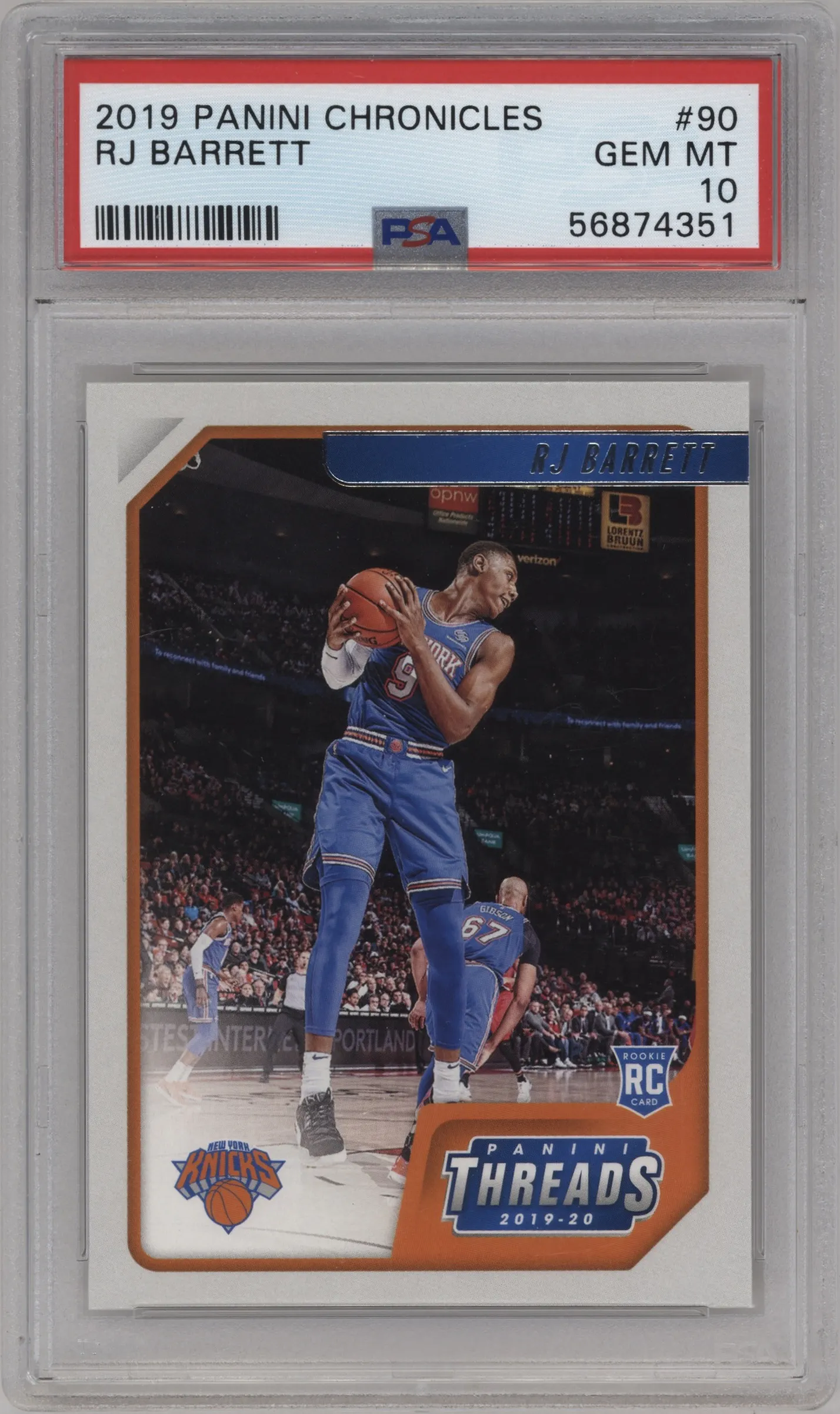 2019 Panini Chronicles Threads RJ Barrett PSA 10