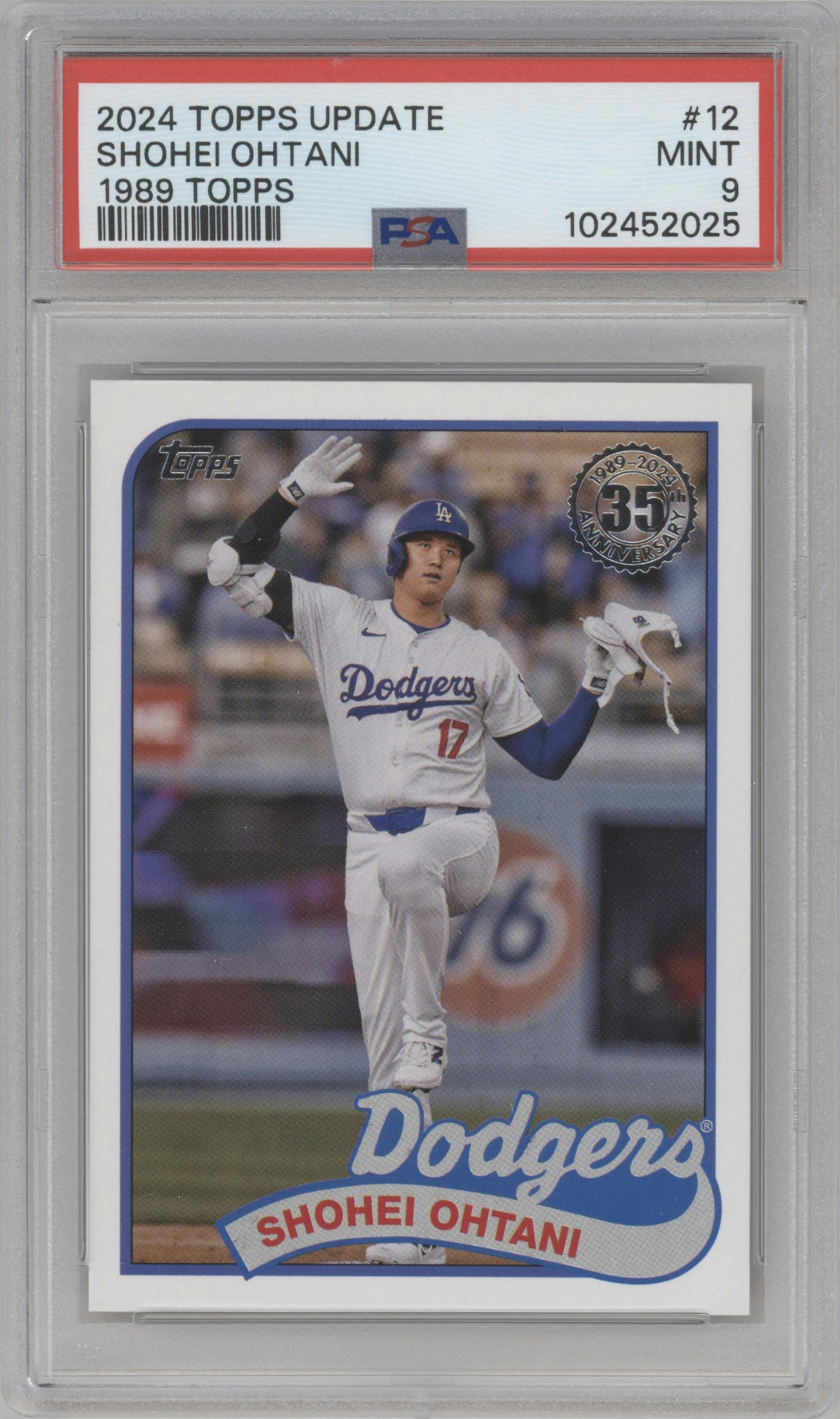 Shohei Ohtani from the 2024 Topps Update set graded by PSA and given an overall grade of 9.