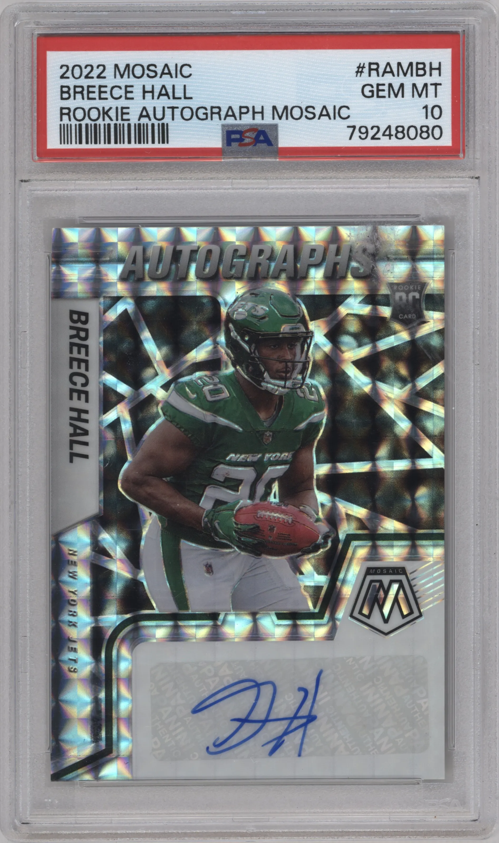 2022 Panini Mosaic Rke.Auto Breece Hall PSA 10