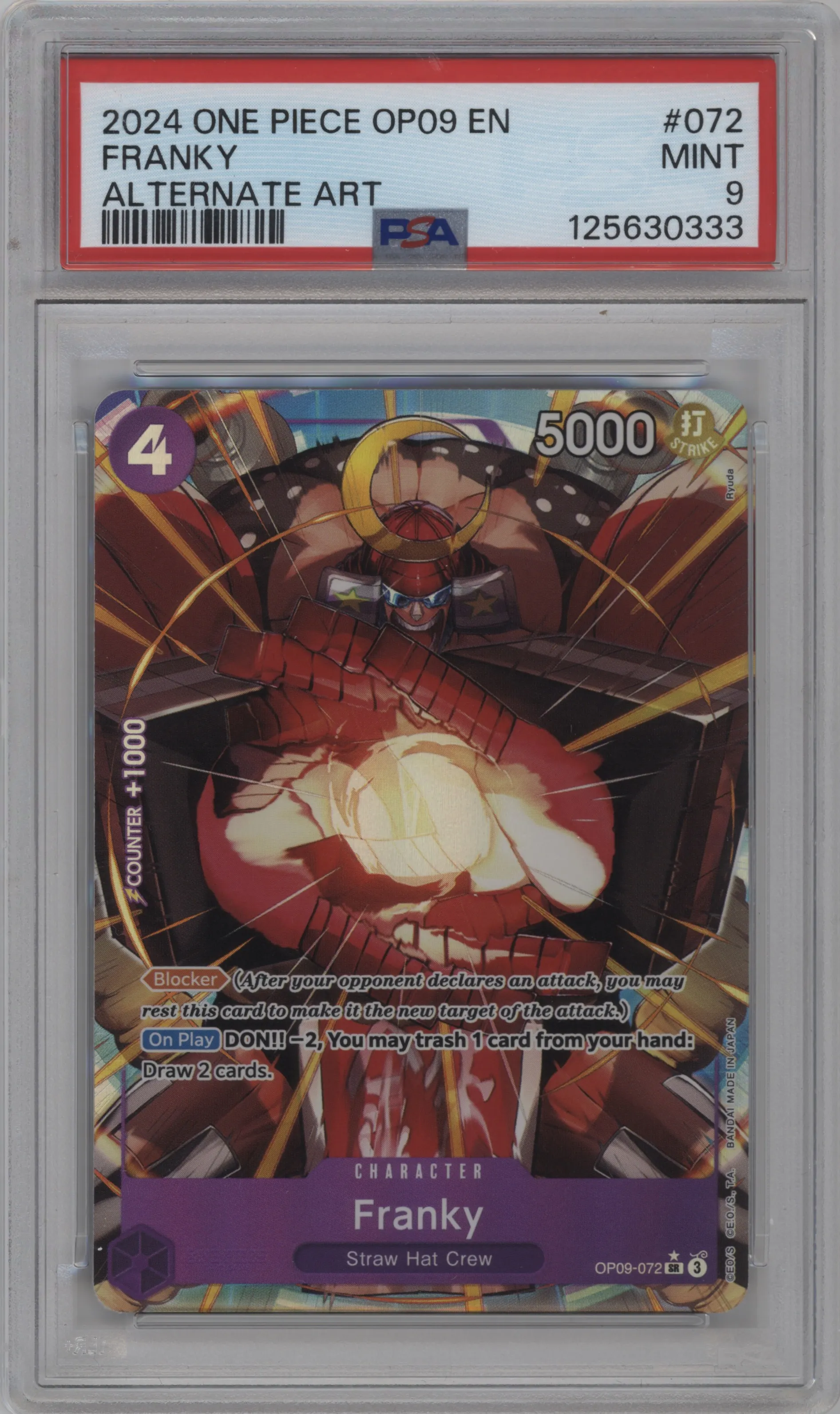 2024 One Piece Emperors in the New World Franky Alternate Art SR #OP09-072 SR PSA 9