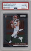 Baker Mayfield from the 2018 Panini Prizm set graded by PSA and given an overall grade of 10.