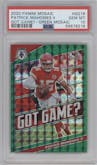 Patrick Mahomes II from the 2020 Panini Mosaic set featuring a Green Mosaic parallel graded by PSA and given an overall grade of 10.
