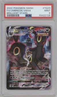 Umbreon VMAX from the 2022 Pokemon SWSH set graded by PSA and given an overall grade of 9.