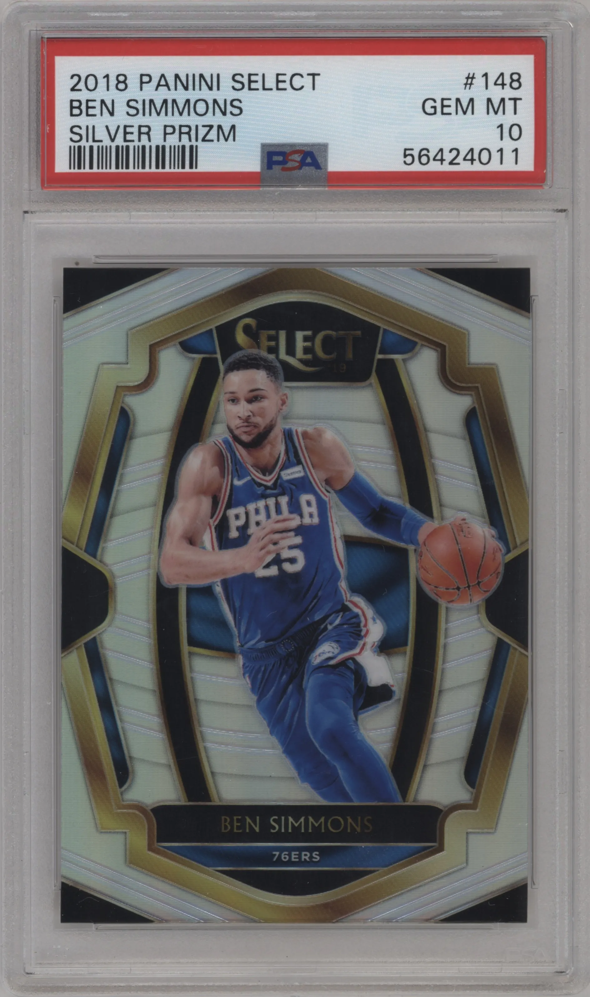2018 Panini Select Pre.Lvl. Ben Simmons Silver Prizm #148 PSA 10