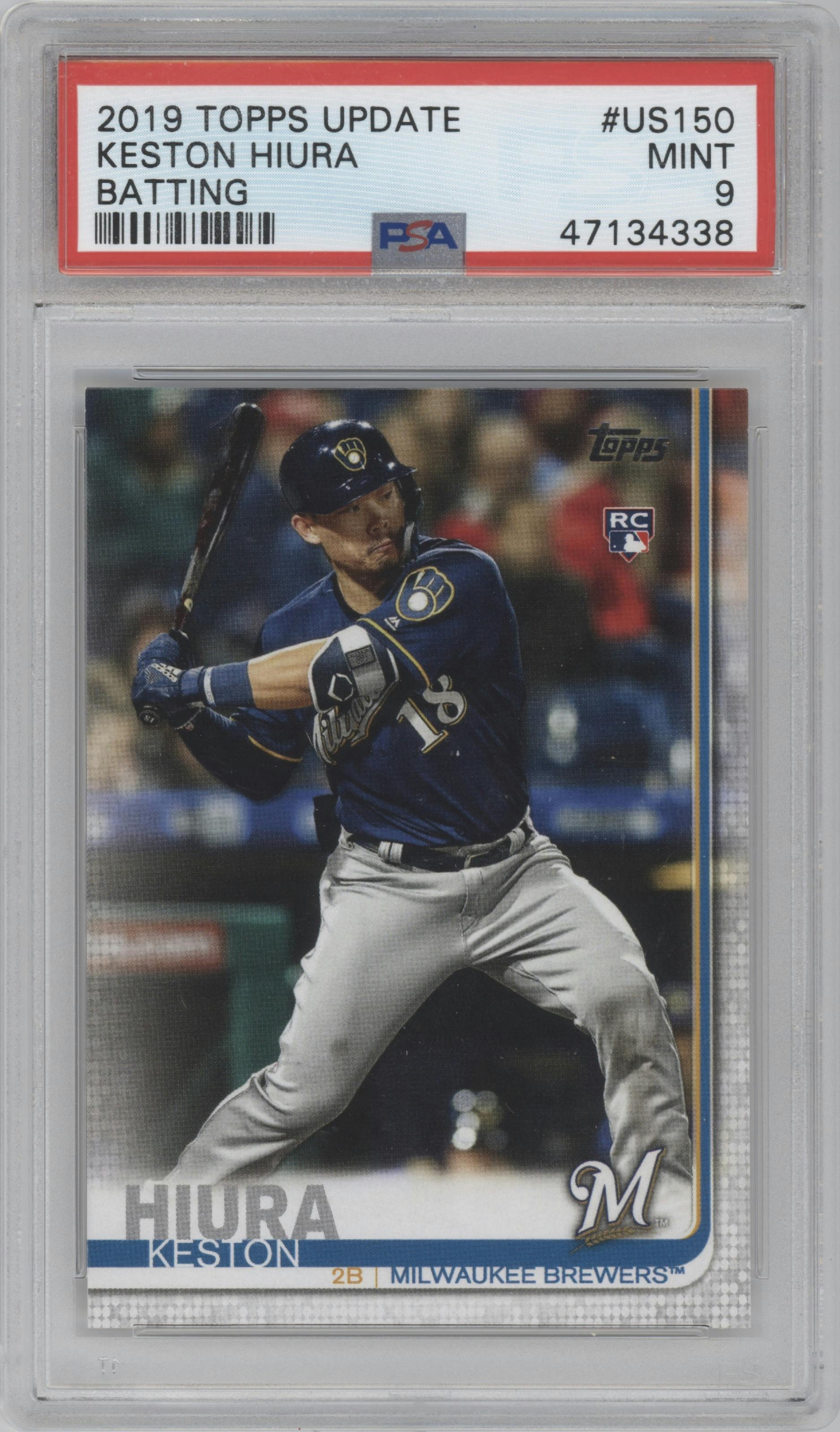 Keston Hiura from the 2019 Topps Update  set graded by PSA and given an overall grade of 9.