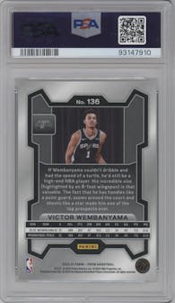 Victor Wembanyama from the 2023-24 Panini Prizm set graded by PSA and given an overall grade of 10.