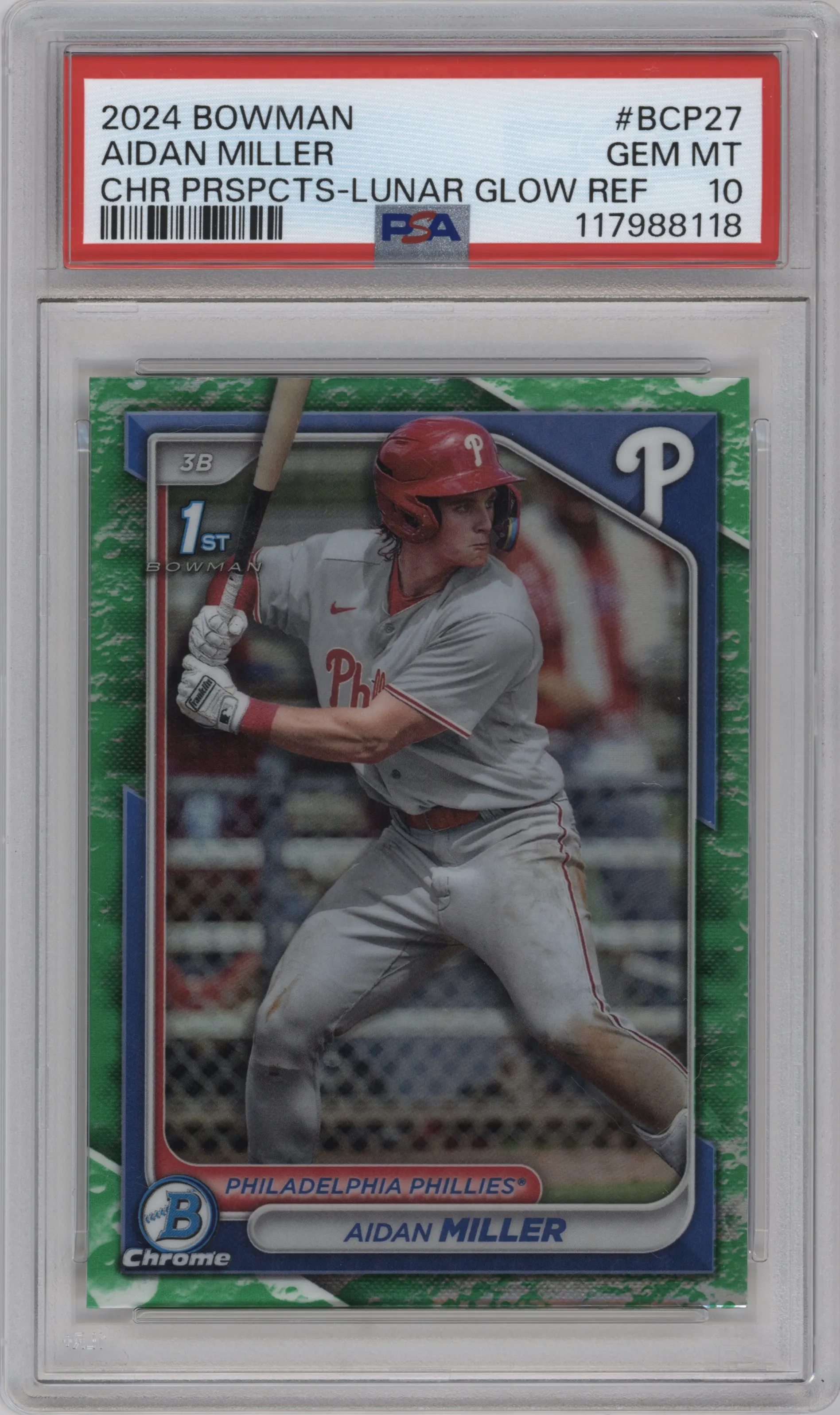 2024 Bowman Chrome Pros. Aidan Miller Lunar Glow Refractor PSA 10