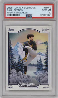 Paul Skenes from the 2025 Topps x Bob Ross: The Joy of Baseball set graded by PSA and given an overall grade of 10.