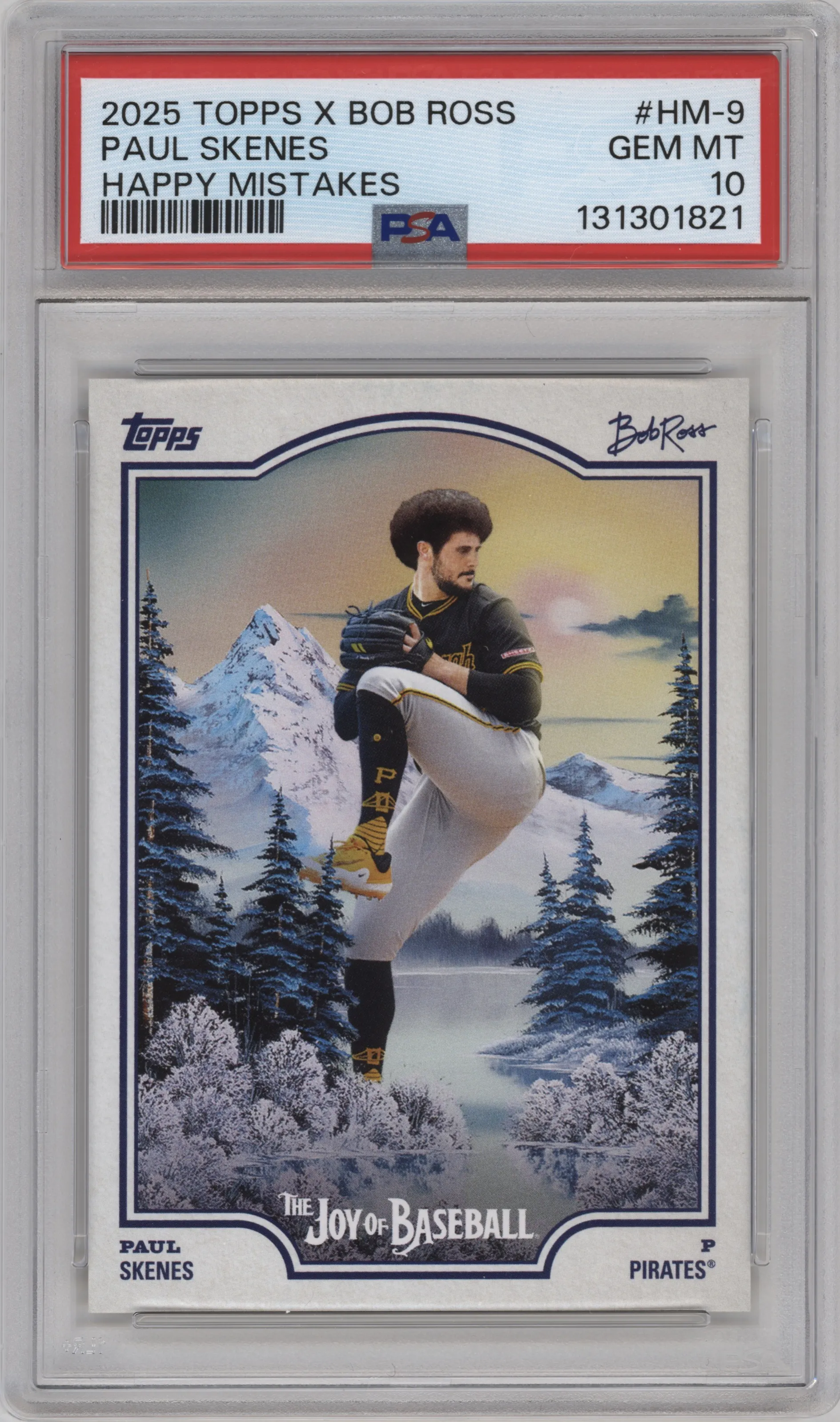 Paul Skenes from the 2025 Topps x Bob Ross: The Joy of Baseball set graded by PSA and given an overall grade of 10.