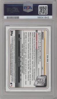 Robert Hassell from the 2020 Bowman Draft set featuring a Gold Refractor parallel graded by PSA and given an overall grade of 9.