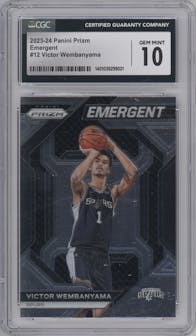 Victor Wembanyama from the 2023-24 Panini Prizm set graded by CSG and given an overall grade of 10.